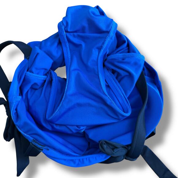 Kate Spade One Piece Swimsuit Women’s 6 Blue Black Tie Straps Ruched Padded Cups - Picture 7 of 9